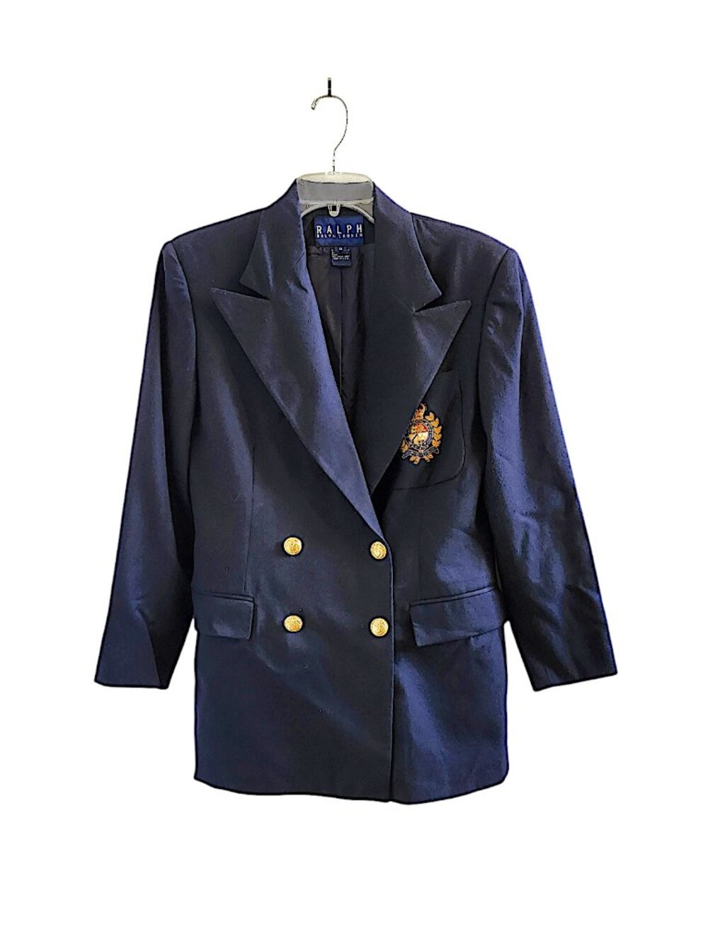 Vintage Ralph Lauren Double Breasted Navy Blue Wool Blazer Jacket Size 8